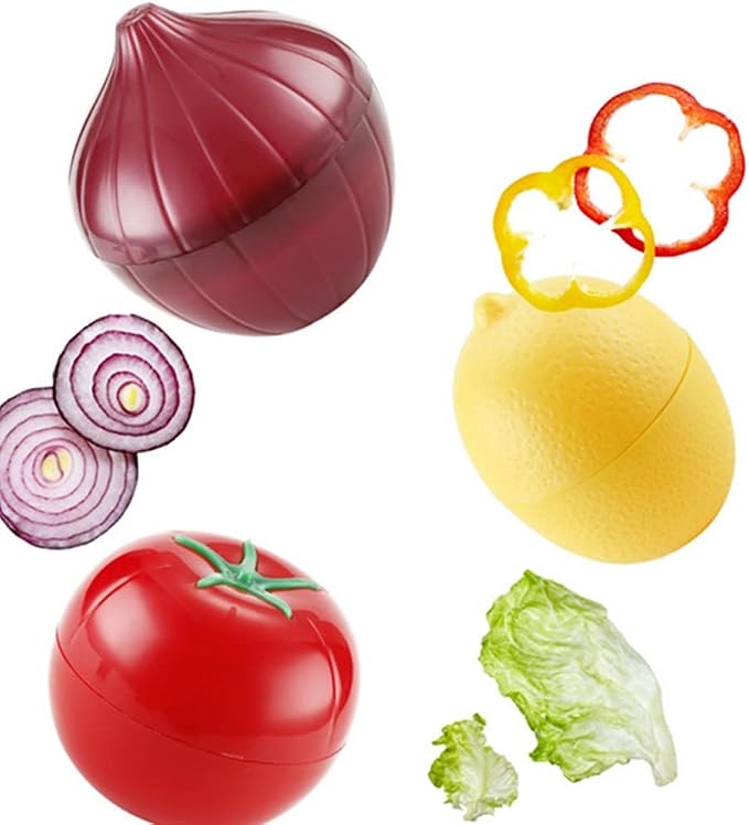 OUKEYI Fruit and Vegetable Storage Container Sets: Green Pepper, Onion, Tomato, Lemon, Garlic Keeper - Reusable, Transparent, BPA Free, Dishwasher Safe