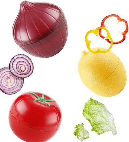 OUKEYI 2 Pieces Fruit and Vegetable Reusable Refrigerator Box Storage Bowls for，Green pepper/onion/Tomato/Lemon/garlic Shaped Containers with Lids ，Refrigerator Vegetable Crisper (onions)