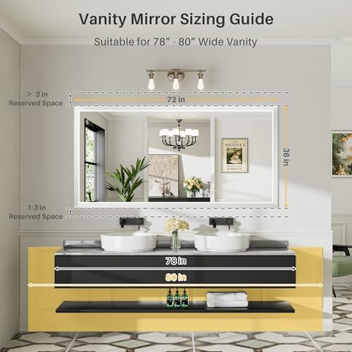 Briivue Bathroom Wall Mirror, White Metal Frame, 72x36 Inch