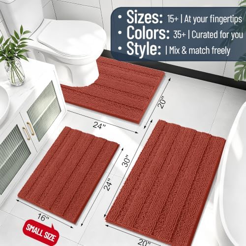 Smiry Thick Small Chenille Bathroom Rugs 24x16, Bath Mat, Rustic Terracotta