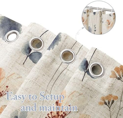 Gibelle Blue Linen Watercolor Floral Fabric Shower Curtain, 36x72