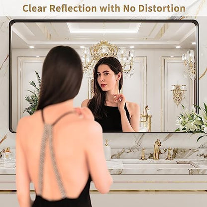 LOAAO 50X30 Inch Black Bathroom Mirror Metal Framed