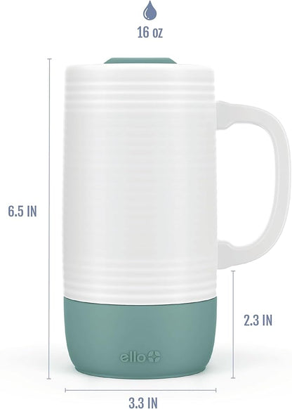 Ello Jane 18oz Ceramic Travel Mug with Handle, Splash-Resistant Slider Lid and Built-in Coaster, Perfect for Coffee and Tea, BPA Free, Dishwasher Safe, Gift for Him Her Birthday, Alligator