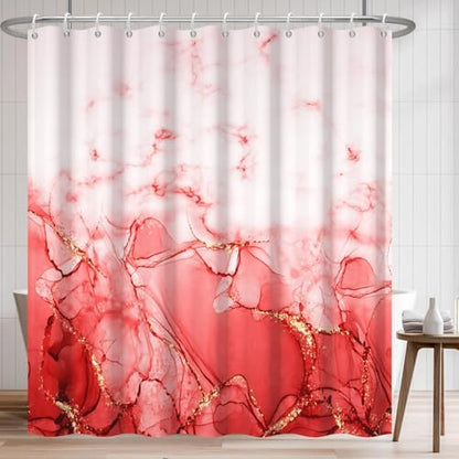 Red Marble Waterproof Bathroom Shower Curtain 65x72 inches