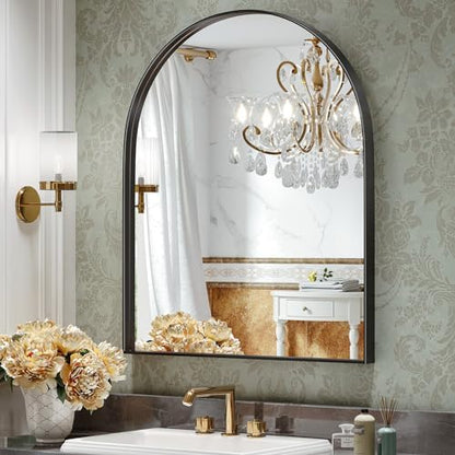 Brightify Arched Mirror, Arched Wall Mirror, 32 x 40 Inch Black Arch Mirror, Metal Frame Black Bathroom Mirror, Arched Top Bathroom Vanity Mirror for Living Room Bedroom Mantel Entryway Hallways