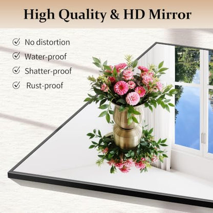 COFENY Black Bathroom Mirror for Wall, 60x36 Inch Rectangle Mirrors with Metal Frame, Large Modern Vanity Wall Mirror for Bathroom Living Room, Entryway Hangs Horizontal or Vertical