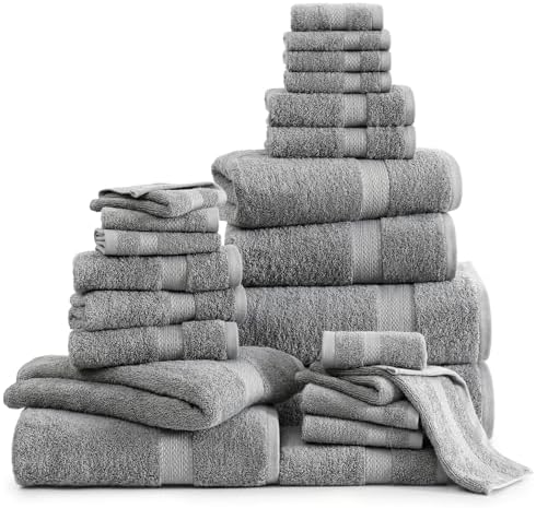 LANE LINEN Towel Set Soft Absorbent Quick Dry 100% Cotton 24 Piece - Grey