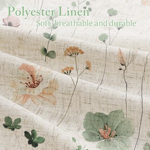 Gibelle Sage Green Linen Watercolor Floral Fabric Shower Curtain, 72x78