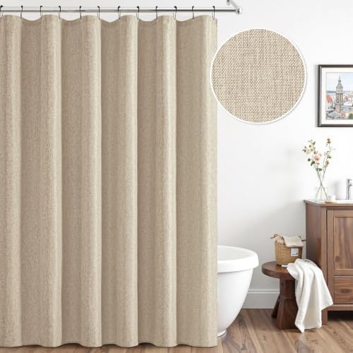 ANRODUO Copper Brown Linen Textured Fabric Shower Curtain Set - W72xL84