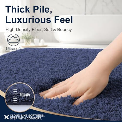 OLANLY Microfiber Bathroom Runner Rugs 47x17, Soft Absorbent Bath Mat, Navy