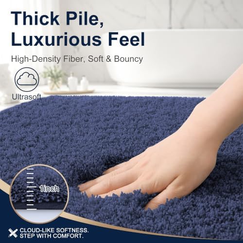 OLANLY Microfiber Large Bathroom Rugs 59x35, Soft Absorbent Bath Mat, Navy