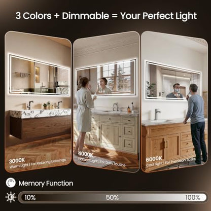 72"x30" LED Bathroom Mirror with Anti-Fog, Backlit & Front Lights, Memory