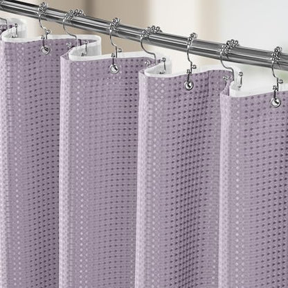 Vipfree 3 in 1 Shower Curtain Set, Waffle Shower Curtain and Liner Set with 12 Double Sided Shower Curtain Hooks, 258GSM Luxury Weighted Cloth Shower Curtains for Bathroom, 72 W x 72 H, Lavender