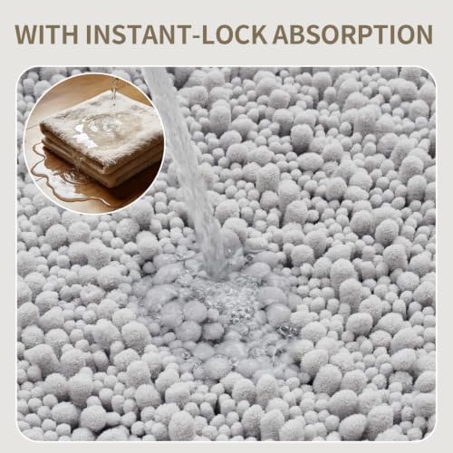 Bathroom Rugs Non Slip Washable 44x24, Extra Thick Soft Chenille Absorbent Bath Mat, High Density Barrier Non Slip Backing, Quick Dry Plush Shaggy Floor Carpet for Tub&Shower, Silver