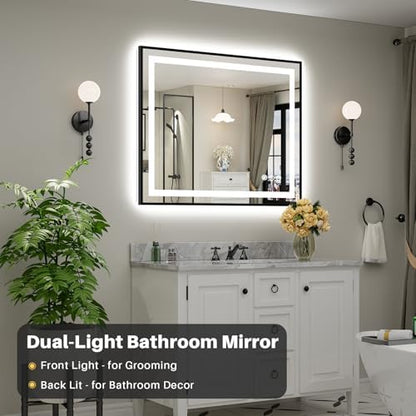 44x36 Inch LED Bathroom Mirror with Black Frame, Backlit & Front Lit