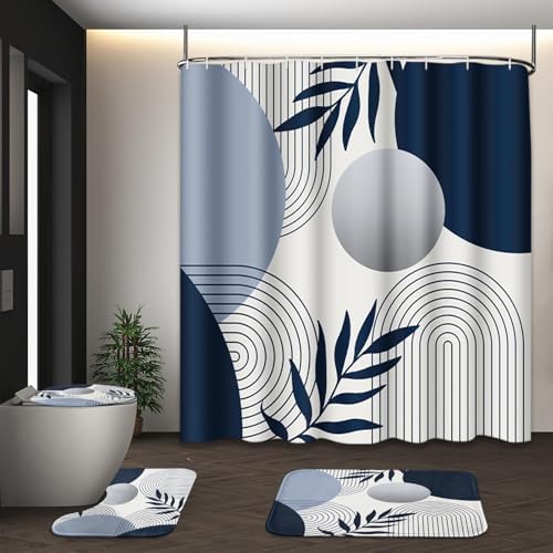 Bathroom Sets with Shower Curtain and Rugs, 4 Pcs, Boho Leaf