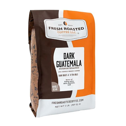 Fresh Roasted Coffee, Dark Guatemala Huehuetenango Whole Bean Coffee, Dark Roast, Single-Origin, Kosher, 2 lb (32 oz)