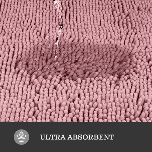 Yeaban Chenille Blush Bathroom Rug 24"x36", Non-Slip Rubber Backing