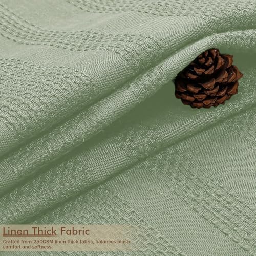 OVZME Light Green Shower Curtain for Bathroom, Boho Linen Textured Shower Curtain with Tassel, Rustic Striped Heavy Duty Vintage Country Bathroom Curtain, 72Wx72L Inches
