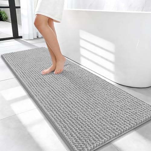 OLANLY Thick Chenille Bathroom Runner Rugs Mats 47x20, Light Grey
