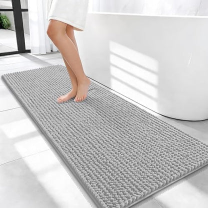 OLANLY Thick Chenille Bathroom Runner Rugs Mats 47x20, Light Grey