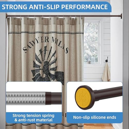 CorkLatta Matte Bronze Shower Curtain Rod,1 Inch Diameter Stainless Steel Adjustable Spring Tension Rods 32 to 80",with Holders,Anti-Slip,Curtain Rods No Drilling(1 Pack)