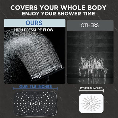 Veken 11.8" High Pressure Shower Head with Handheld, Metal Core Fittings