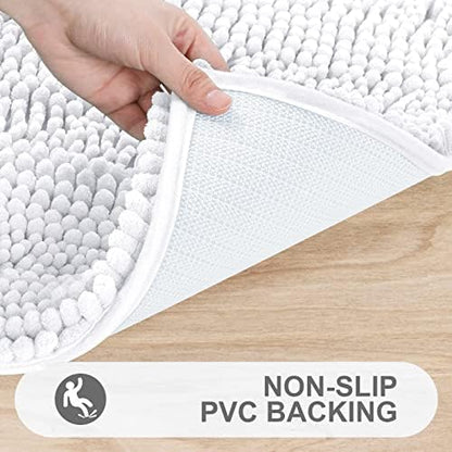 Grandaily Chenille Striped Bathroom Rugs 70x24, Extra Thick and Absorbent Bath Mats, Non-Slip Soft Plush Shaggy Shower Carpet, Machine Wash Dry, Bath Rug for Bathroom, White