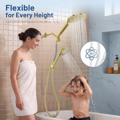 MakeFit Dual Filtered Rain Shower Head Combo, High Pressure Handheld Shower Head with Adjustable Bar - Rainfall Shower Head And Showerhead with Filter for Hard Water - Removes Chlorine(Gold)