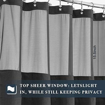 N&Y HOME Extra Long Waffle Shower Curtain with Snap Liner 71x84, Graphite