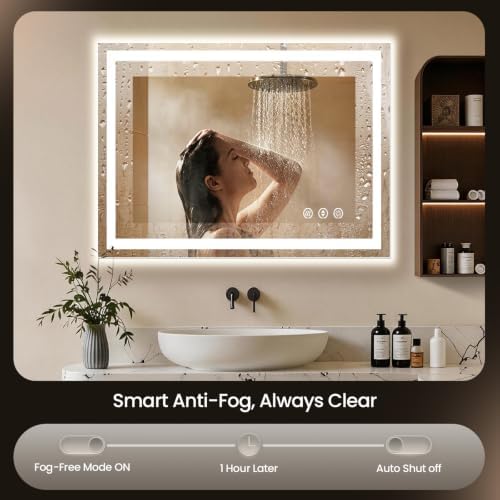 40"x36" LED Bathroom Mirror with Anti-Fog, Backlit & Front Lights, Memory
