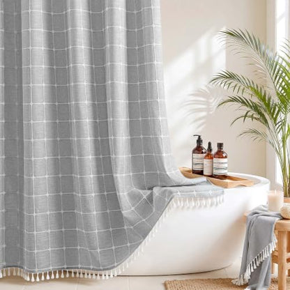 River Dream Farmhouse No Hooks Shower Curtain with Snap-in Liner,Grey,71x74