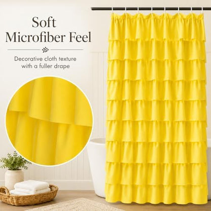 Yellow Shower Curtains for Bathroom, 36x72 Inch, Cascading Tiered Ruffles