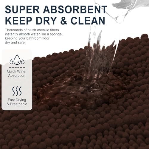 Smiry Thick Chenille Bathroom Runner Rugs 59x20, Absorbent Bath Mat, Brown