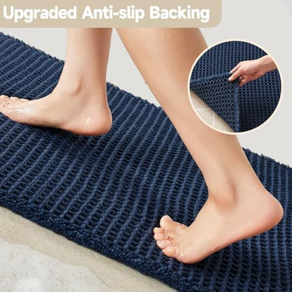 TYUU Waffle Runner Rug Bathroom, Long Boho Bath Mat, 60x24 Navy Blue