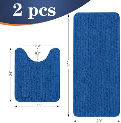 OLANLY Chenille Bathroom Rugs Sets 2 Piece, 47"x20"+24"x20", Deep Navy Blue