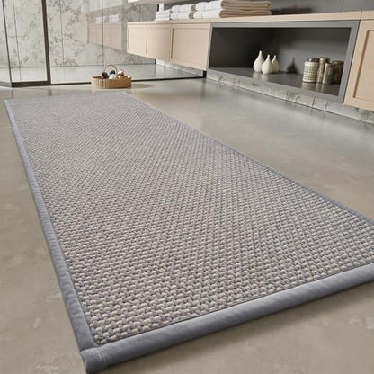 PADOOR-Bath Mat Runner-Super Absorbent Chenille Bathroom Mats-Rubber Backed Bath Mats for Bathroom Non Slip, Easy Clean Bathroom Runner Rugs Front of Bathtub,Shower Room,Sink-24×48, Grey&Beige