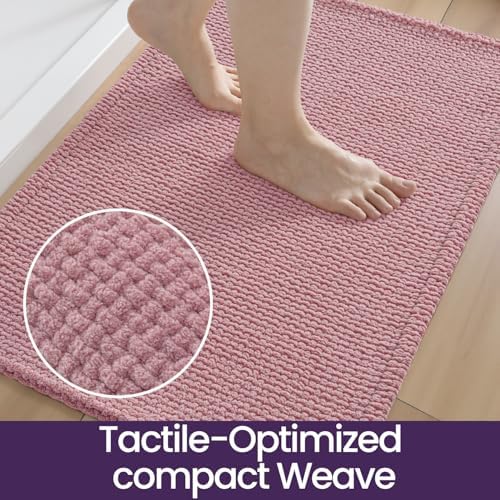 DEXI Chenille Bath Mat 43x24, Soft Absorbent Bathroom Rugs, Pink