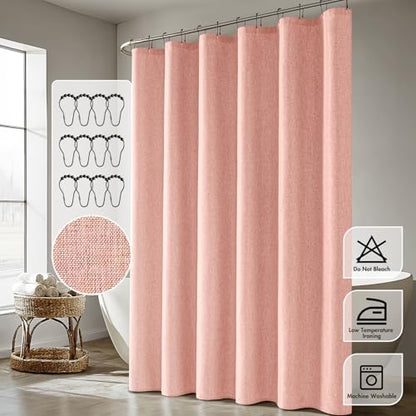 ANRODUO Blush Pink Linen Textured Fabric Shower Curtain Set - W72xL72