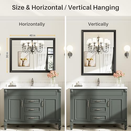 Briivue Black Metal Framed Bathroom Wall Mirror, 40x30 Inch