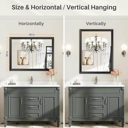 Briivue Black Metal Framed Bathroom Wall Mirror, 40x30 Inch
