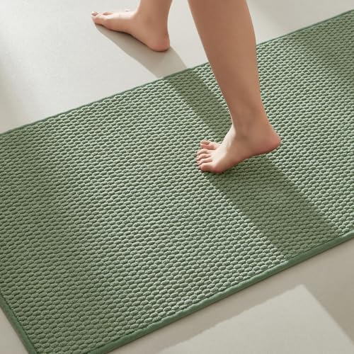 TYUU Bathroom Rugs Non Slip Washable, Super Absorbent Thin Bath Mat Quick Dry Low Pile Bathroom Rug, Sage Green 20"x48"