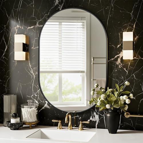 Black Oval Bathroom Mirror for Wall, 24"x36" Bathroom Vanity Mirror