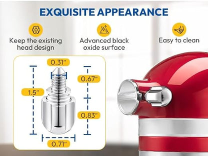 Attachment Knob Thumb 1.5‘’ Short Screw fit for Kitchen Aid Mixers with Screw-On Hup Cap, Upgraded 6061 Aluminum Long Screw Head Knob Replacement Parts, Replaces 9709194, 4162142, 240374 etc, Chrome
