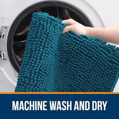 OLANLY Chenille Bathroom Rugs Sets 2 Piece, 36"x24"+24"x20", Peacock Blue