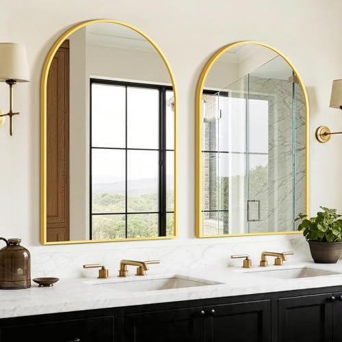 FGU Arched Bathroom Mirror for Over Sink 2 Pack 38"x26" Gold Vanity Mirror