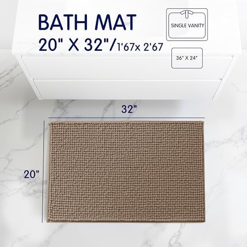 SUBRTEX Bathroom Rugs, 20" x 32" Chenille Bath Rug Soft Short Plush Bath Mat Soft Shower Mat Water Absorbent Shower Mat Quick Dry Machine Washable, Taupe Brown