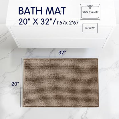 SUBRTEX Bathroom Rugs, 20" x 32" Chenille Bath Rug Soft Short Plush Bath Mat Soft Shower Mat Water Absorbent Shower Mat Quick Dry Machine Washable, Taupe Brown