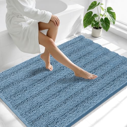 Smiry Thick Chenille Large Bathroom Runner Rugs 40x32, Bath Mat, Airy Blue
