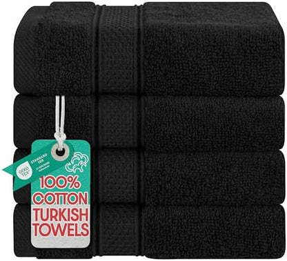 American Soft Linen Salem Washcloth Sets, 4 Piece Luxury 600 GSM 100% Cotton Washcloths for Bathroom, 13x13 inches Washrags Premium Quality Hand Face Towels, Black